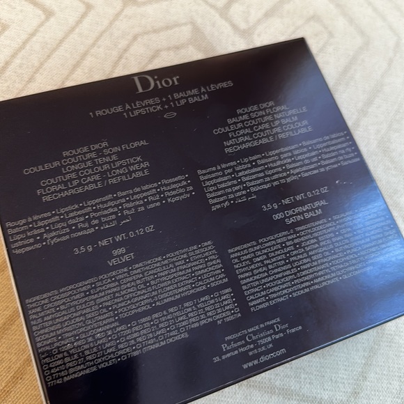 DIOR ROUGE Lipstick Set 999 Velvet 000 Clear Balm in Dior Logo Blue Velvet Box - Picture 7 of 7